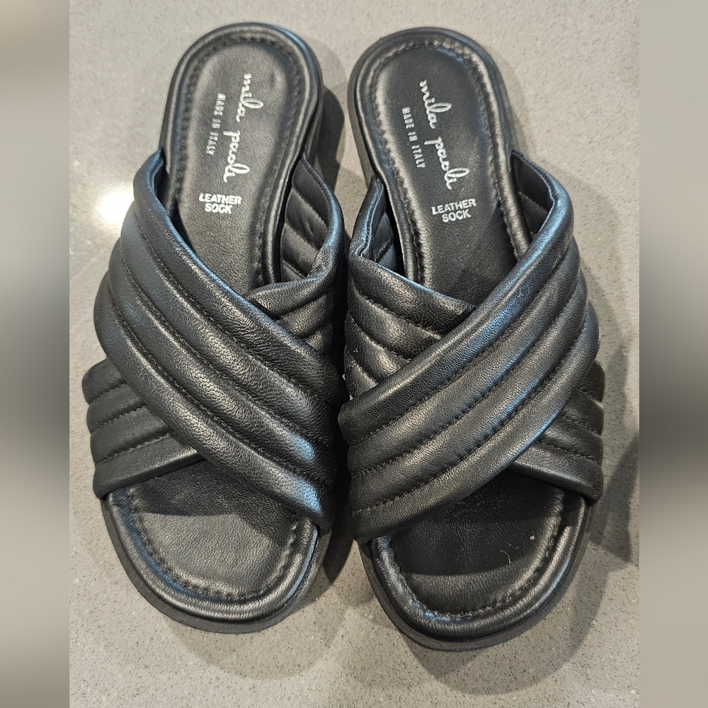Mila Paoli Black Leather Slide Sandals